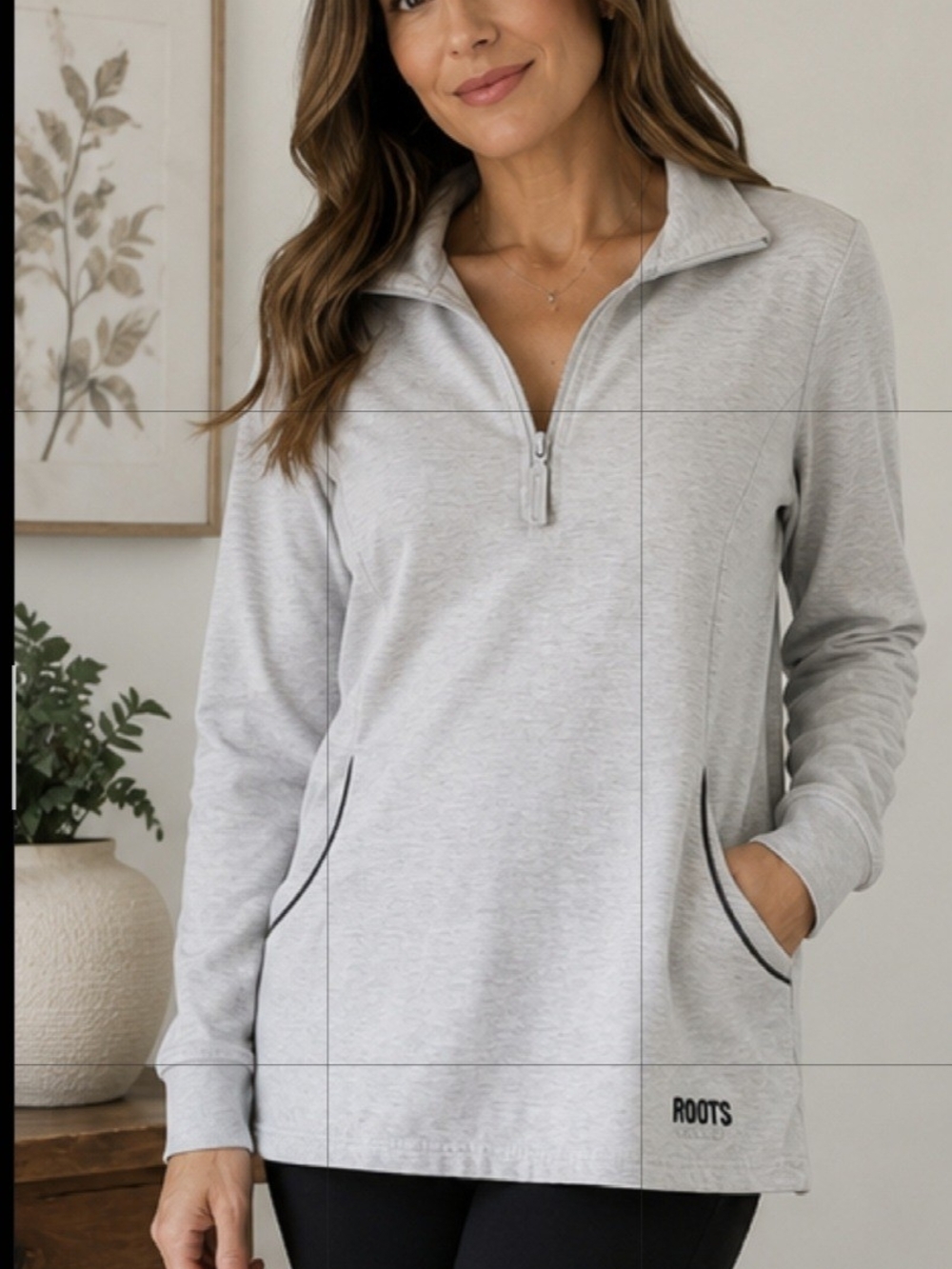 Roots Women's Light Gray Quarter-Zip Pullover